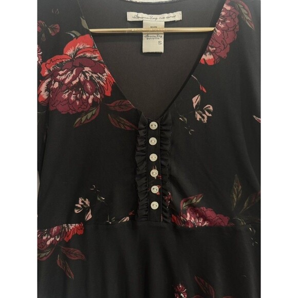American Rag Black Red Floral Mini Dress Sheer Long Sleeve Boho Romantic Size S - Picture 3 of 14